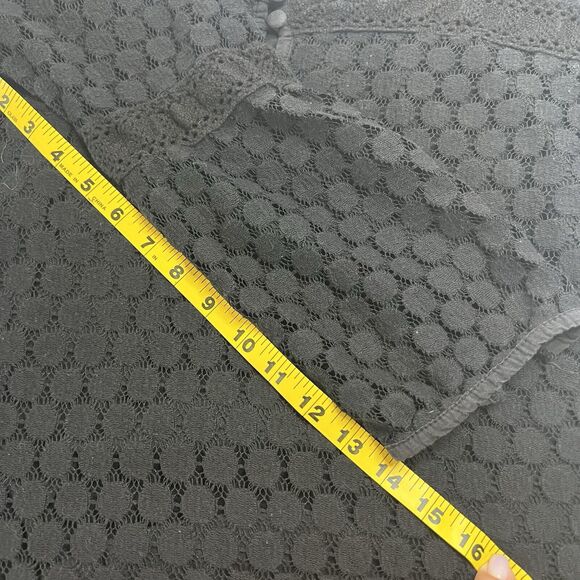 Black Crochet Lace Boho Square Neck 3/4 Sleeve Top Size L Whimsy Goth Witchy - Picture 10 of 11